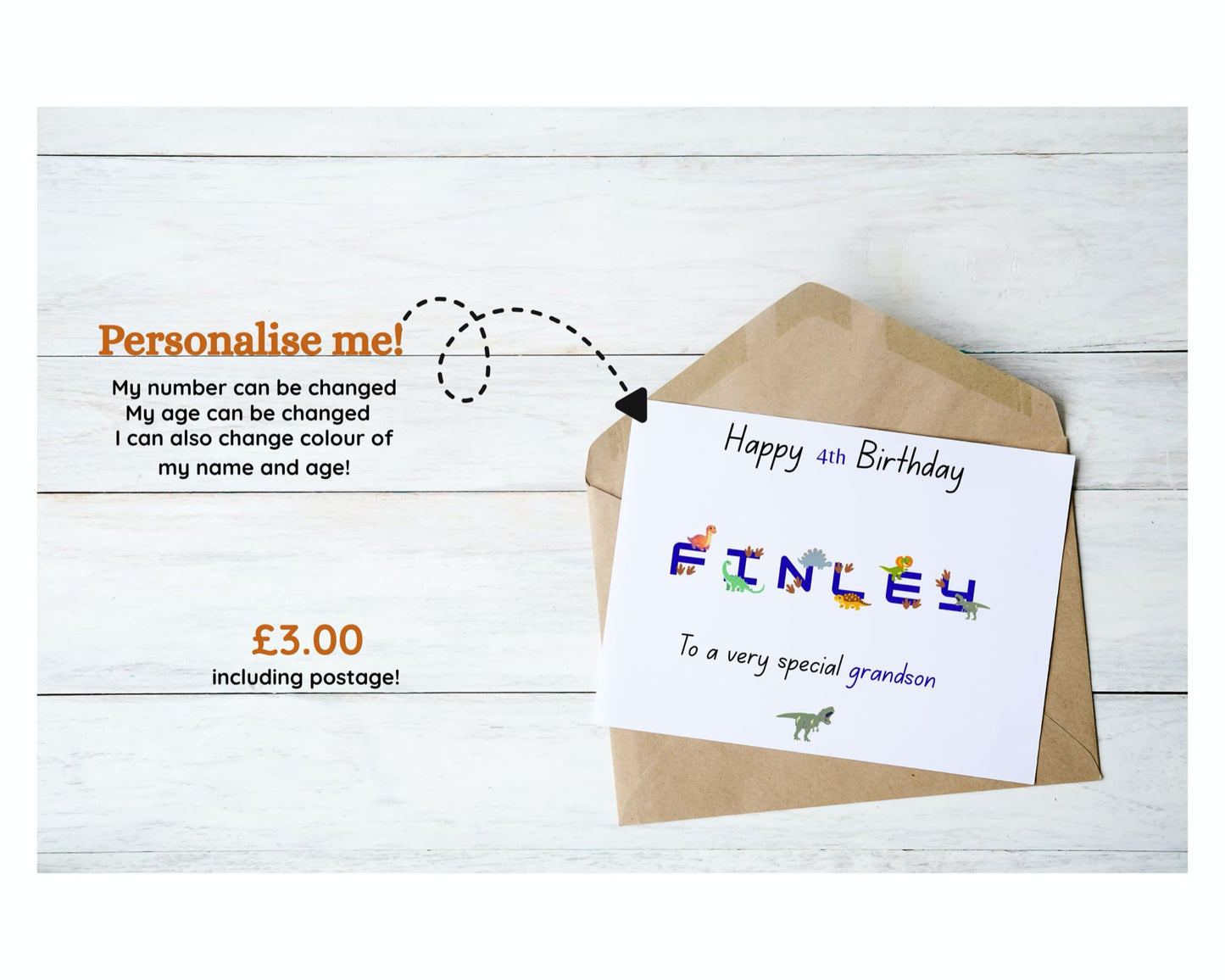 Name and dinosaur birthday card
