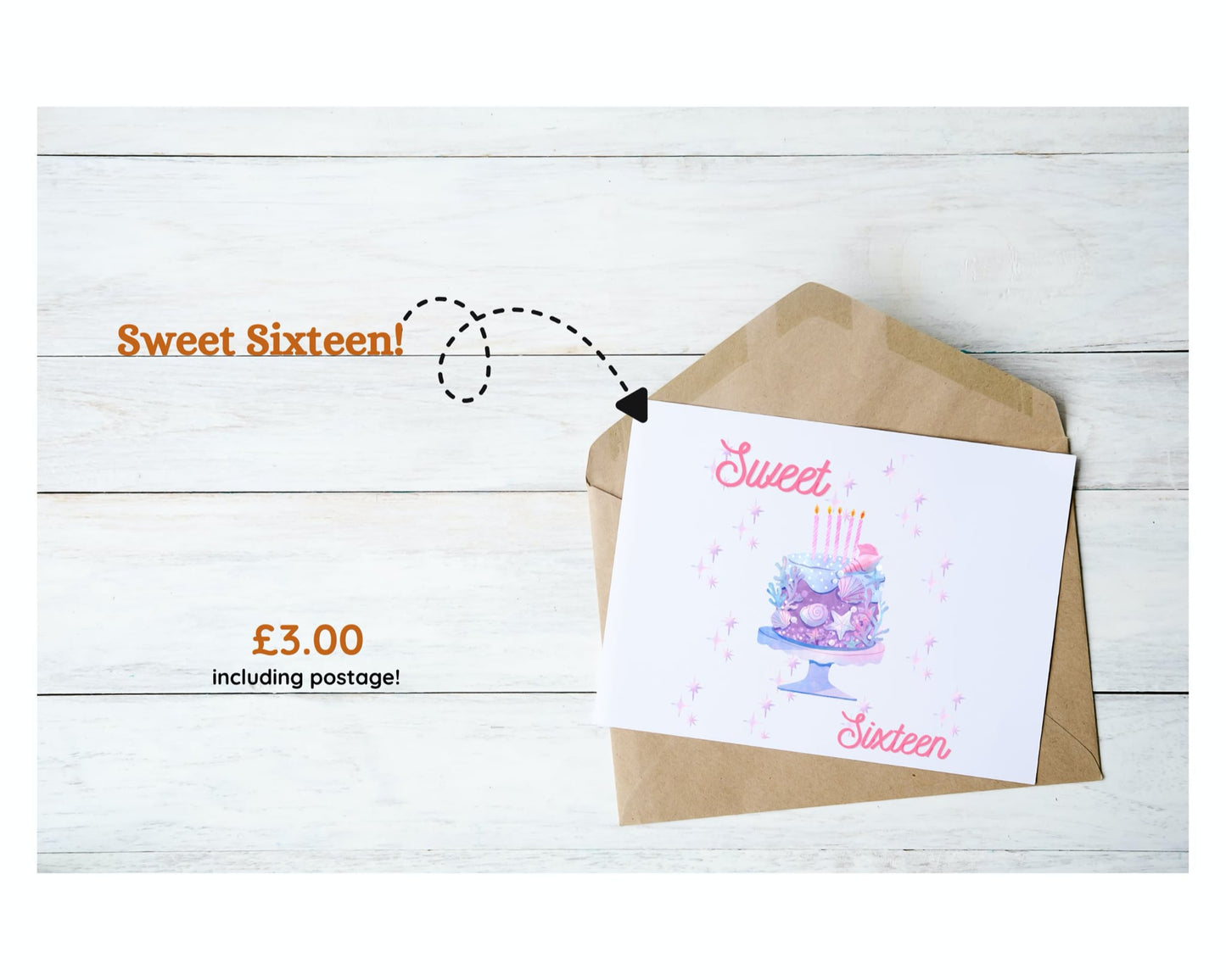 Sweet sixteen with cake birthday card