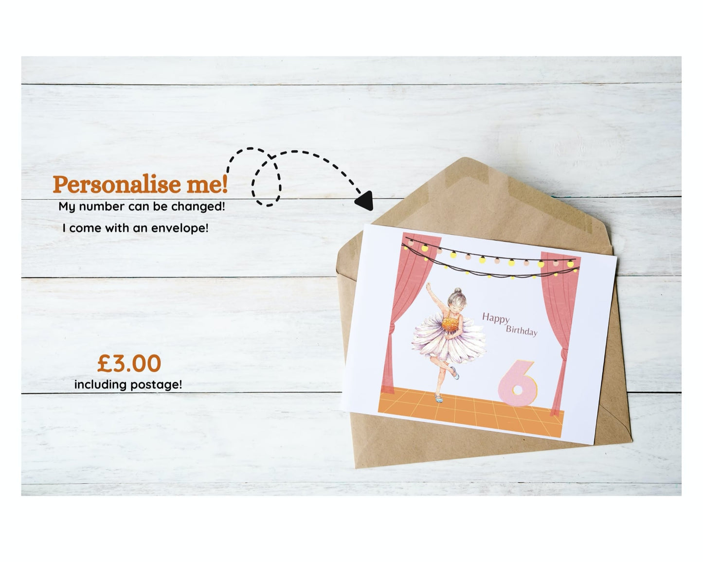 Ballerina on stage birthday card