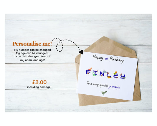 Name and dinosaur birthday card