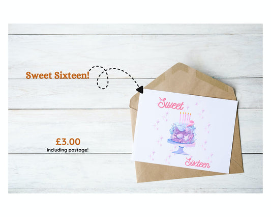 Sweet sixteen with cake birthday card