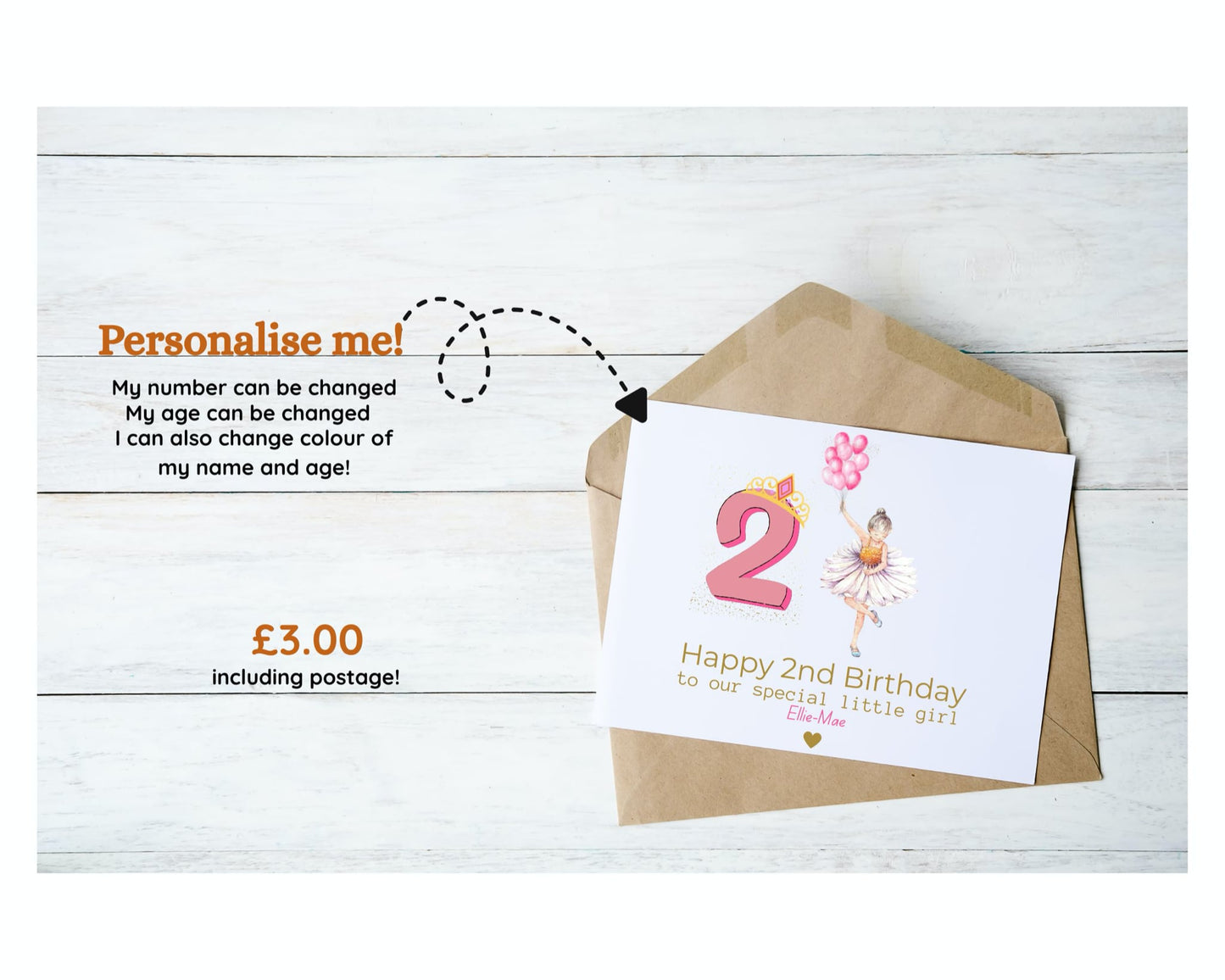 Ballerina with balloons birthday card