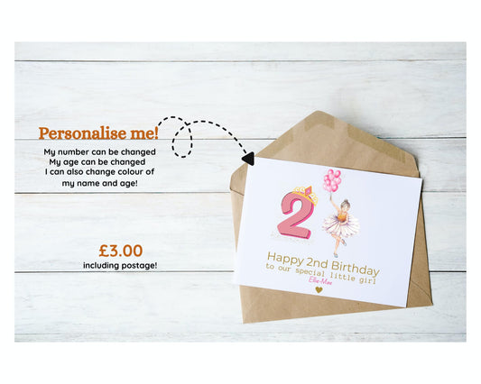 Ballerina with balloons birthday card
